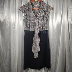 LOFT Black and Grey Front Tie Dress